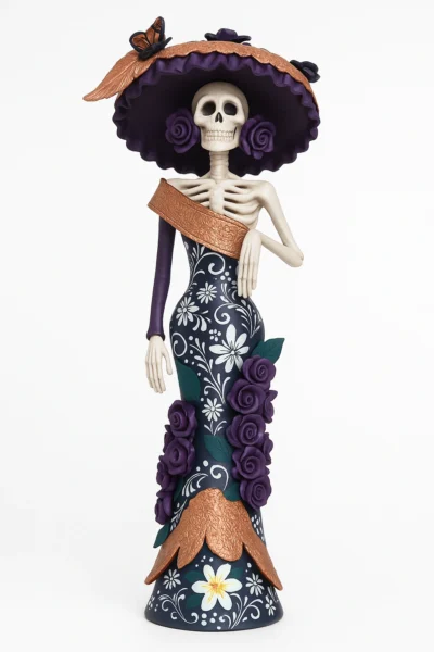 Catrina Artesanal de Día de Muertos en Barro Esmaltado — Hecha a Mano (Bajo Pedido)